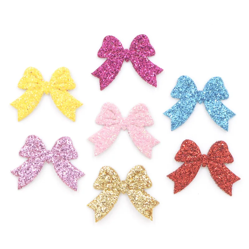 100Pcs Mixed Glitter Leather Fabric Appliques Bow-tie Felt Patches for Crafts Clothes Decoration DIY Hair Bow Accessories K70