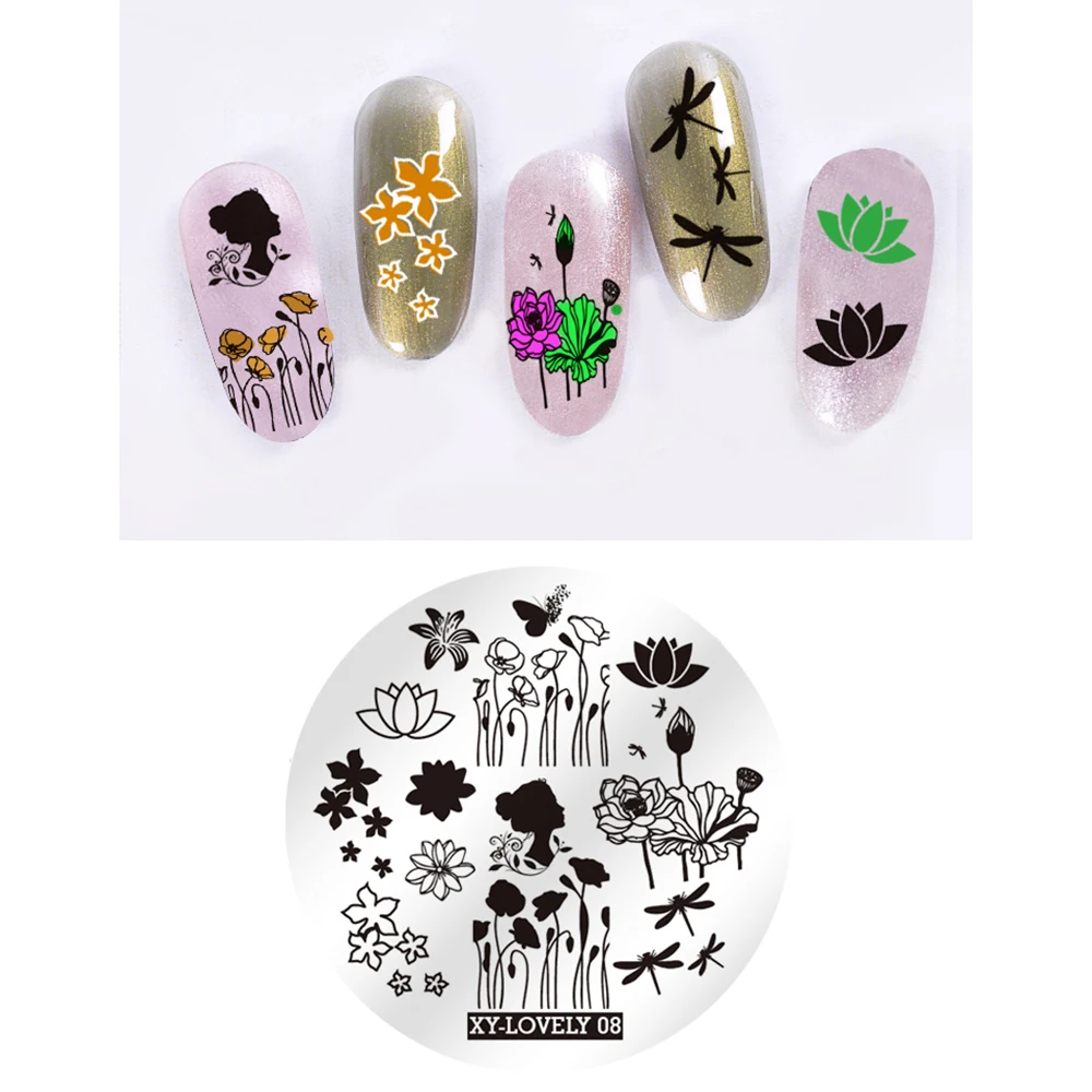 Пластины для штамповки ногтей маникюр DIY кружево, цветок, Роза изображение леса пластины для ногтей Искусство Штамповка пластины инструменты для дизайна ногтей - Цвет: size 8