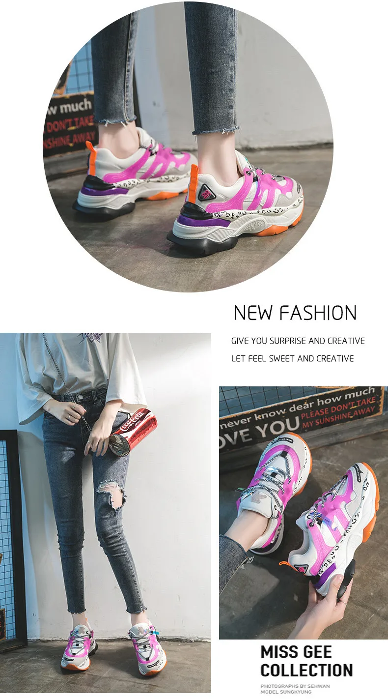 2019 New Sneakers Women 35-42 Platform White Sneakers Horsehair Shoes Casual Flats Breathable Soft Woman Chunky Shoes (8)