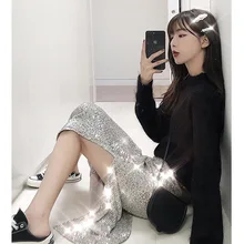 Осень г. Новая женская юбка темперамент сексуальный открытый блёстки мешок бедра для женщин