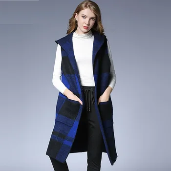 

Long Hooded knitted Cardigan Autumn open stitch female knitted Vest coat waistcoat Plus Size Casual tops Plaid Sweater cardigan
