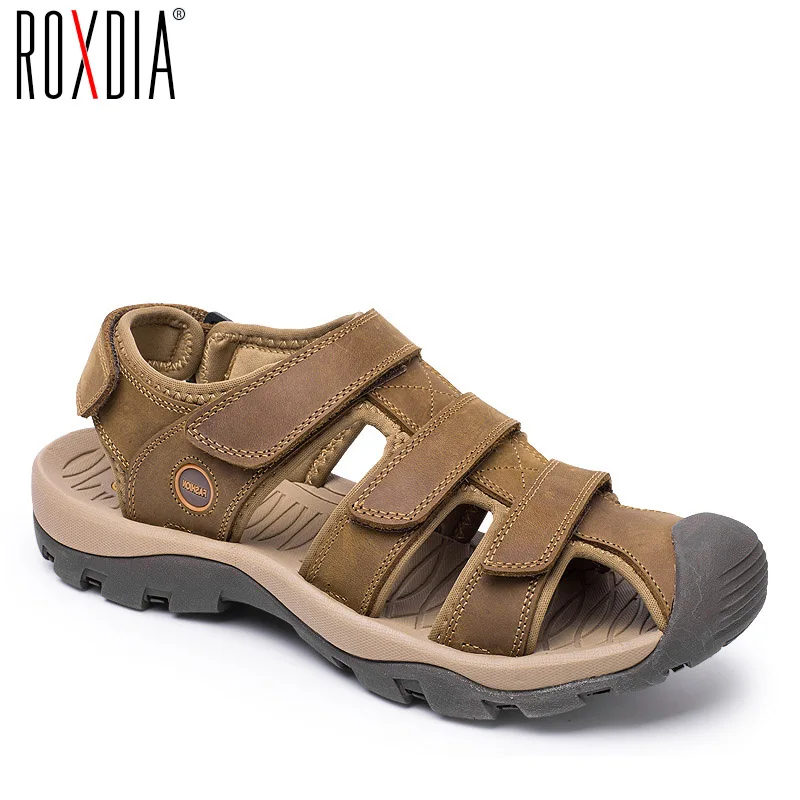 ROXDIA زائد حجم 39-46 جلد أصلي للرجال الصنادل للرجال المصارع صندل أزياء الصيف تنفس الذكور أحذية الشاطئ RXM046 ROXDIA زائد حجم 39-46 جلد أصلي للرجال الصنادل للرجال المصارع صندل أزياء الصيف تنفس الذكور أحذية الشاطئ RXM046