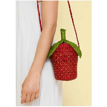 

Strawberry Straw Bags Women Summer Rattan Bag Handmade Woven Beach Crossbody Bag Bohemia Luxury Handbags and Clutch Designer