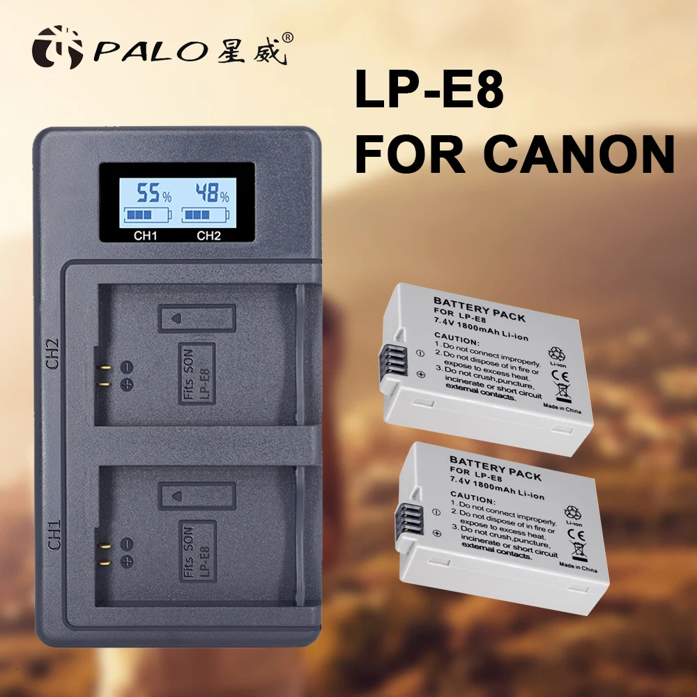 

PALO 2Pcs 1800mah LP-E8 LPE8 LP E8 Digital Battery+LCD USB Dual Charger for Canon EOS 550D 600D 650D 700D X4 X5 X6i X7i T2i T3i