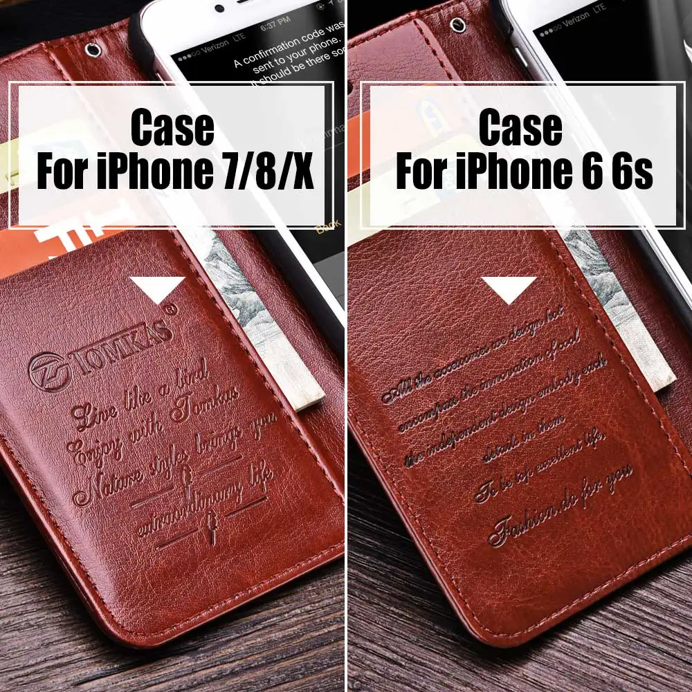 Чехол TOMKAS для iPhone 7 8 Plus из искусственной кожи стильный кошелек с подставкой