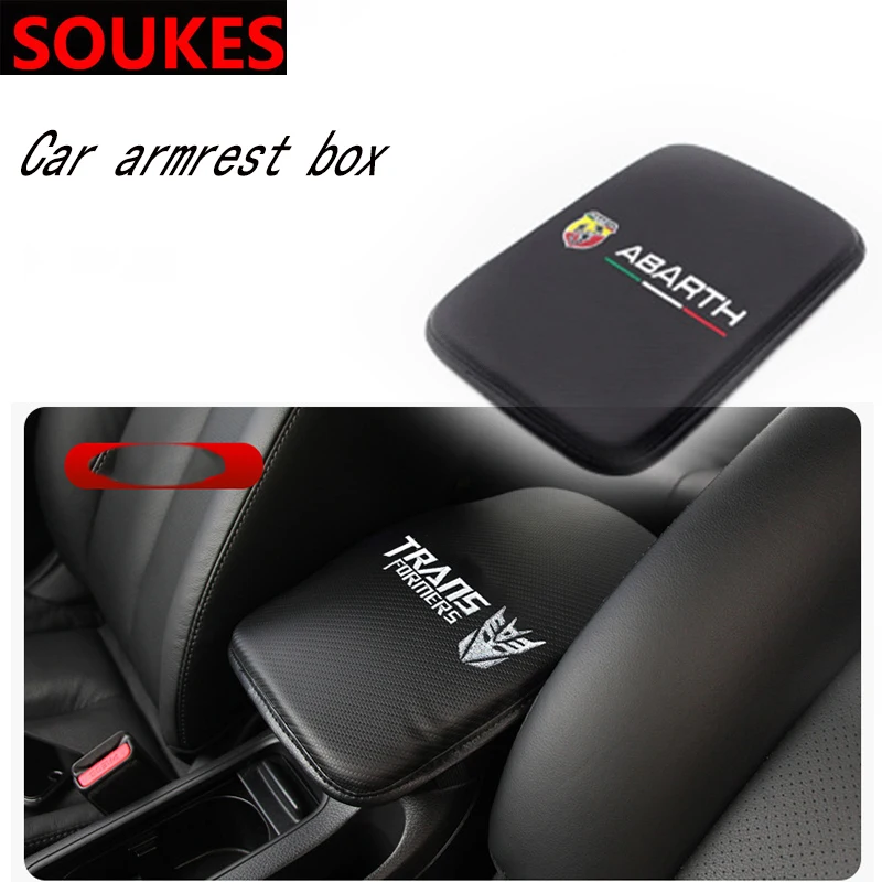 

Leather Racing Car Emblem Non-slip Armrest Box Mats Pad Holder For Fiat Abarth 500 124 125 695 OT2000 Punto Ducato Palio Bravo
