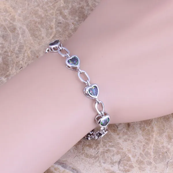 Радуга кубического циркония 925 пробы Серебряная цепочка браслет 7 дюймов для Для женщин S0285