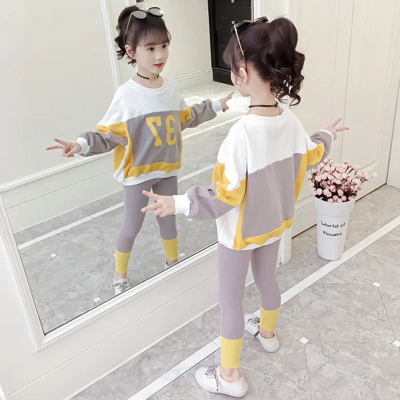 

Girls outfit sets Spring Autumn girl clothes Cotton Casual suit for girl Kids clothing Tshirt+Pants suit Age for 4-13 years old