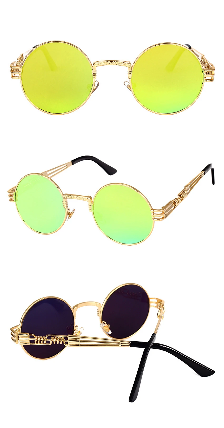 Ретро круглые готические зеркальные очки в стиле стимпанк Солнцезащитные очки мужские и женские металлические солнцезащитные очки мужские Oculos De Sol солнцезащитные очки Feminino