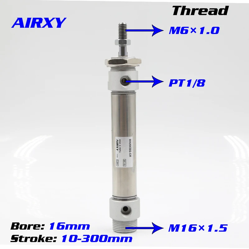 

MA mini stainless steel cylinder Double acting small air cylinder bore 16 stroke 10-300mm piston pneumatic cylinder MA16-10S-CA