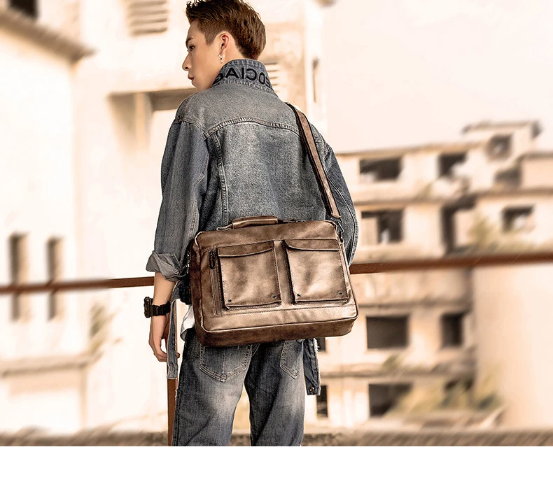 Высококачественный кожаный портфель с несколькими карманами для мужчин s, сумка для ноутбука, сумка через плечо, Офисные Сумки для мужчин XA264ZC