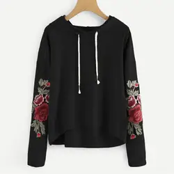 Женская толстовка с аппликацией, пуловер с длинными рукавами и капюшоном, топы, рубашка с капюшоном, топы с цветочным принтом, Осень-зима #3