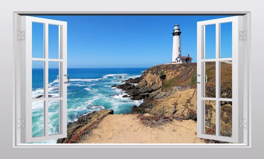 

Free shipping 3D Effect Window WALL STICKERS Seaside lighthouse Vinyl Decal Decor Mural Wall Sticker Home Decor Gift