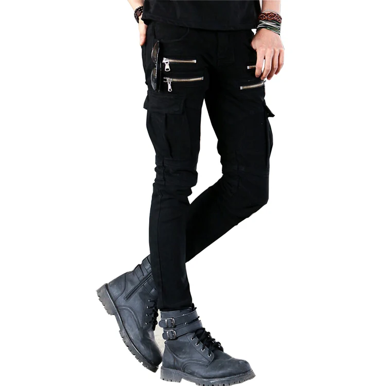 Мужские джинсы повседневные байкерские джинсы модные дизайнерские обтягивающие хип-хоп мужские брюки 29-36 - Цвет: Черный