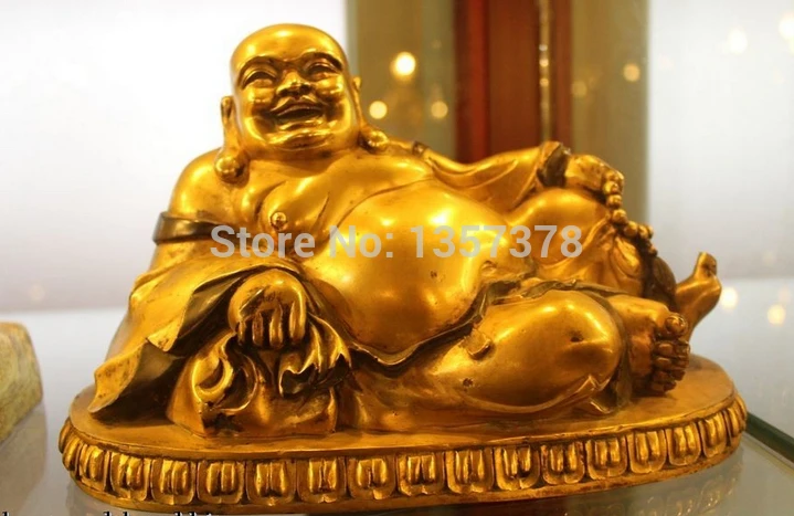

shitou 00602 6"Tibet Buddhism Temple Old Purple Bronze 24K Gold pregnant Maitreya Buddha