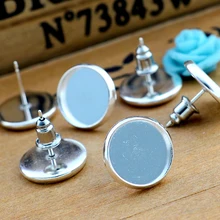 12 мм 20шт посеребренные серьги-гвоздики, серьги пустые/Базовые, подходят 12 мм Стеклянные Кабошоны, Серьги Установка; серьги ободки(L4-01