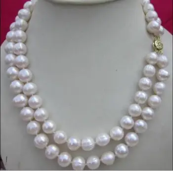 

beautiful 2row AAA 11-12 mm natural south white pearl necklace 17"