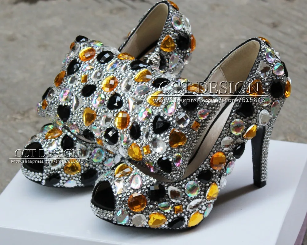 2017 handmade sexy women low high heeled peeptoe silver and black diamond wedding shoes with matching bags