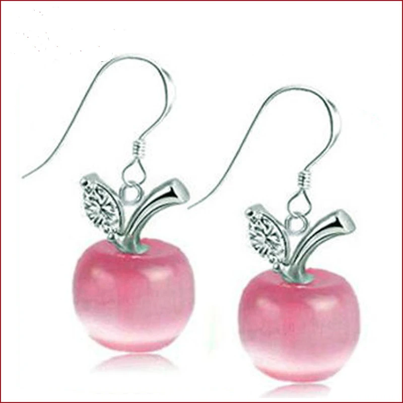 JS Sweet Crystal Fruit Earrings Brincos Red Opal Apple Drop Earing Aros