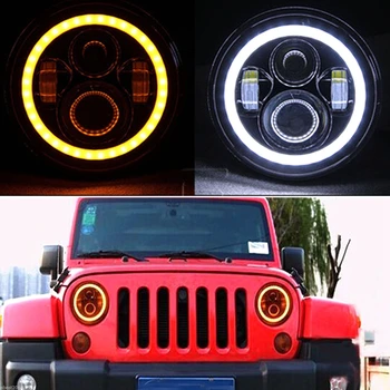 

7"round collar projector headlight low high angel eyes white halo DRL amber lights motor For jeep JK Wrangler hummer H1, H2