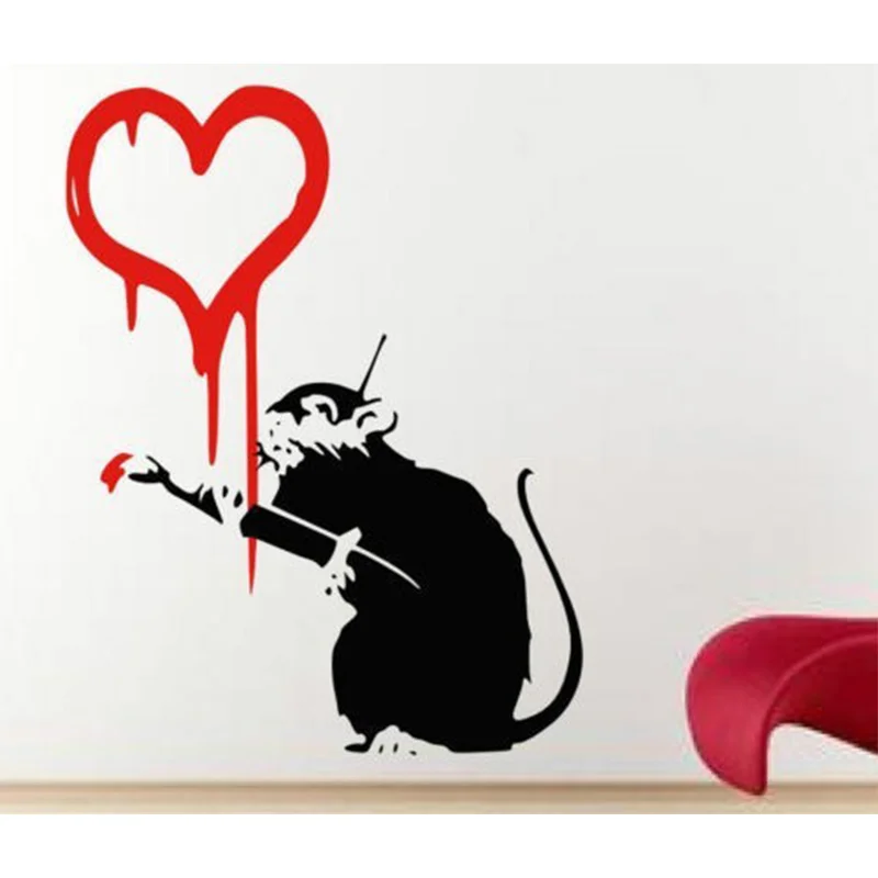 Banksy Graffiti Love Rat Wall Decal - Wall Stickers Home Decor - Banks Mouse Graffiti Wall Art Decoration