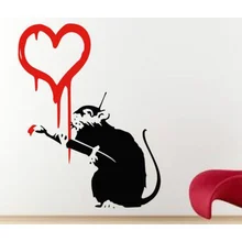 Бэнкси Граффити Love Rat Наклейки на стены-Наклейки на стены домашний декор банки Мышь граффити для стен украшения
