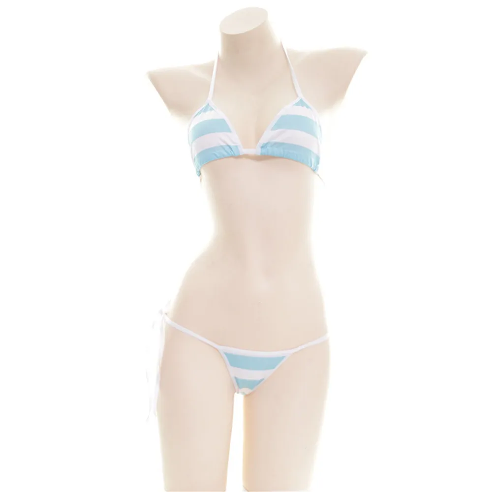 

bikini 2019 Sexy Sling Lace printing stripe Japanese girl Beach Sunbathing spa swimwear women swimsuit biquini bikinis monokini