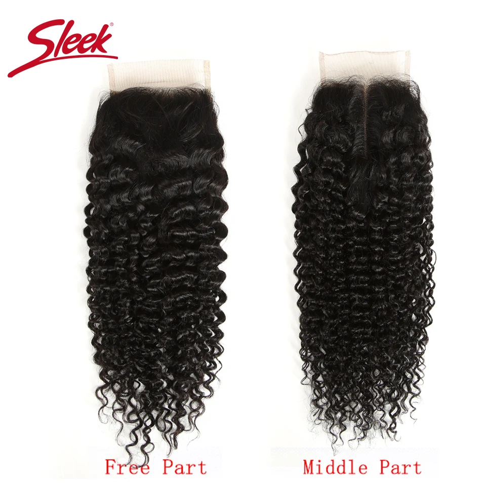 

Sleek Remy Human Hair 4X4 Lace Closure Free/ Middle /Three Part Indian Kinky Curly Hair Swiss Lace Closure Natural Color Remy