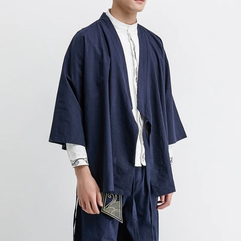 Японское кимоно кардиган для мужчин haori yukata мужской самурайский костюм одежда кимоно куртка мужская кимоно рубашка yukata haori KZ2033