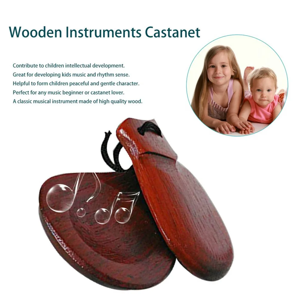 Koop Orff wereld EEN Pc Houten Castagnetten Houten Percussie Flamenco Muziekinstrument Onderwijs Kind Intellectuele Ontwikkeling Luisteren