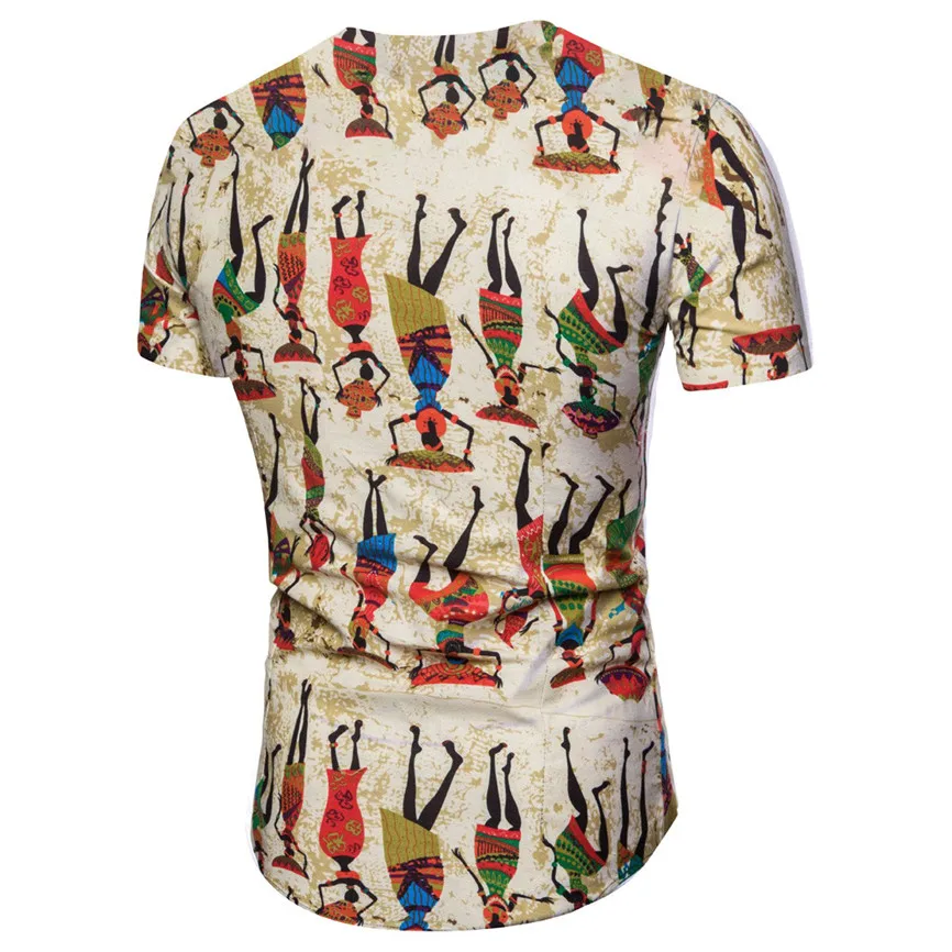 2019 New Personality Mens Summer Casual Slim Short Sleeve Printed Shirt Top Blouse