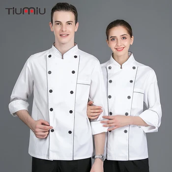 

Chef Uniform White Top Chef Work Jackets Food Service Cafe Bakery Hotel Waiter Restaurant Kitchen Uniforms Long Sleeve Overalls