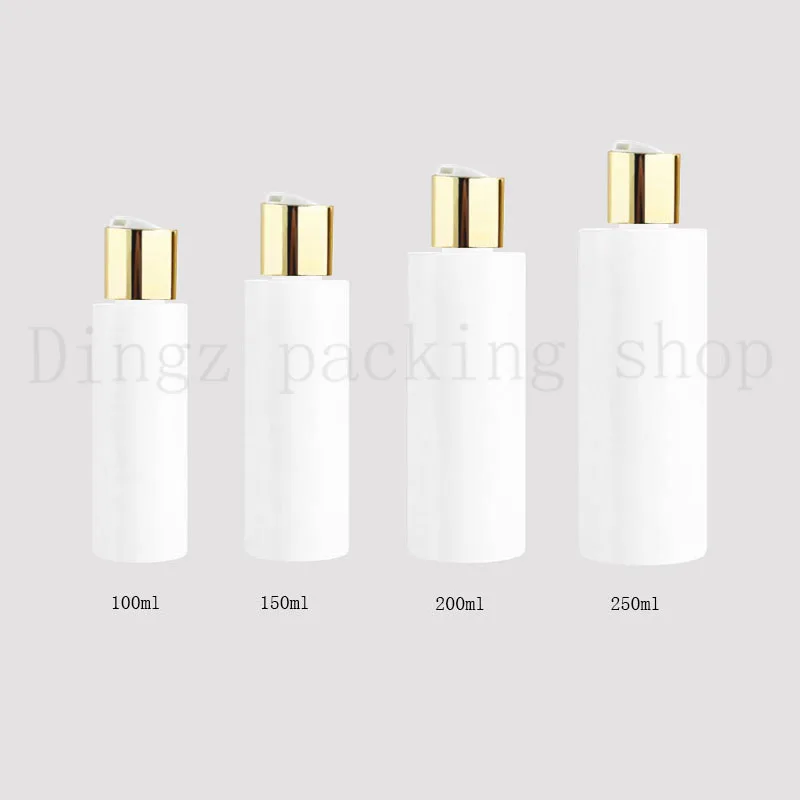 

100/150/200/250ml Shampoo Plastic Container With Disc Cap,Empty Lotion Cosmetic Bottles,PET Essential Oil white Bottle Press Lid