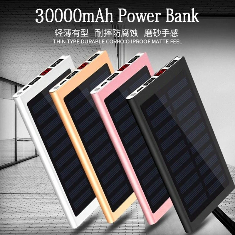 Солнечная батарея 30000 mah внешний аккумулятор 2 USB светодиодный блок питания портативная мобильная зарядка телефона от солнечной батареи для Xiaomi Mi iphone XS 8plu
