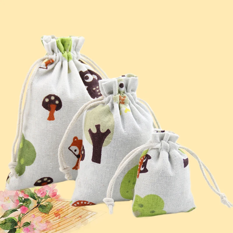 حار 1 قطعة الزهور المطبوعة الخيش هدية الكريسماس أكياس الزفاف الإحسان حقيبة صغيرة برباط مفيدة مجوهرات حقيبة التخزين