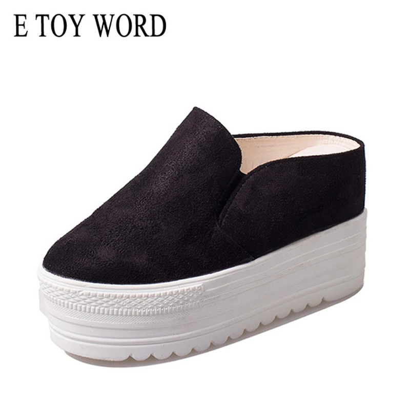 

2017 Korean version spring & summer Thick bottom Muffin shoes round increased high-heeled Half dragged female slippers