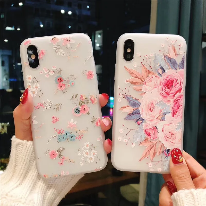 KISSCASE 3D Relief Floral Phone Case For iPhone 6s 7 XS Max Case Girly Silicon Cover For iPhone 6 S Cases iPhone 7 8 Plus XS XR
