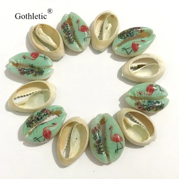 

Gothletic 12pcs/lot Ostrich Print Natural Puka Cowrie Sea Shell Loose Beads Conch Charm for Handmade DIY Jewelry 2019 Wholesale