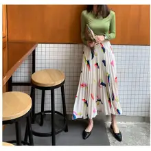 Женские плиссированные юбки с принтом, юбка средней длины Новое поступление, весенние летние резинка на талии, офисные элегантные длинные юбки