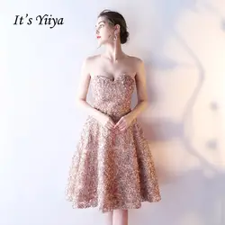 Это YiiYa вечерние платья без бретелек Сексуальная драпированные Цветочные аппликации по колено ужин на шнуровке вечерние короткие