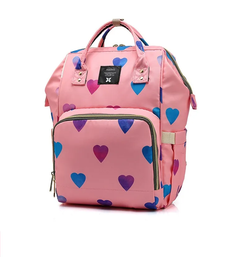 Upgrade Love Heart Printed Multi-function Mummy Diaper Bags Mother and Baby Candy Color Backpack Large Capacity Fashion Travel19