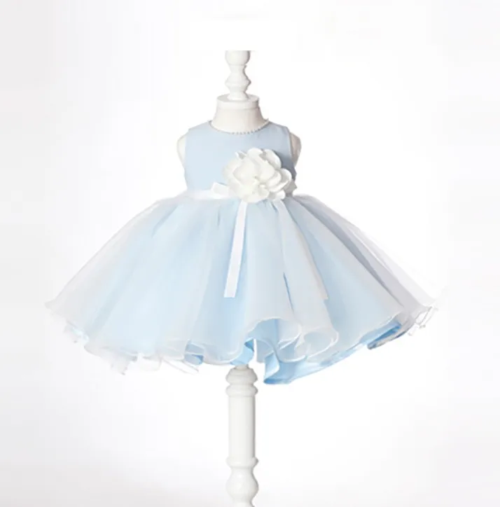 Baby Girl dress 1 Year Birthday Dress Light Blue Floral Baby Cltohes Newborn Wedding Clothes Baby Baptism Clothes