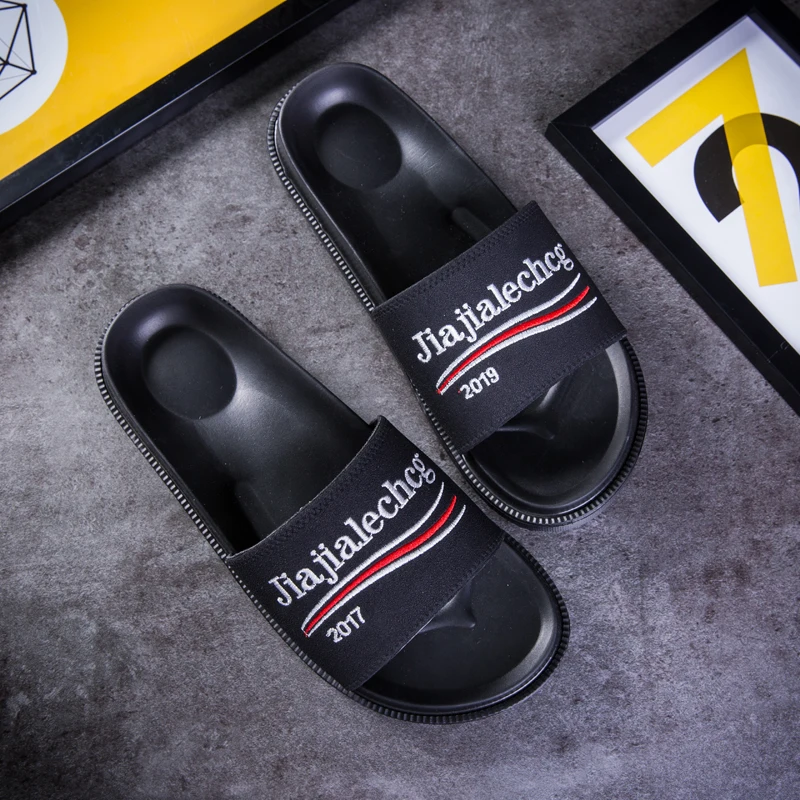 

2019 Summer Mens Flip Flops Anti-slip Funny Printed Comfortable Classic Massage Beach Slippers Home Bathroom Shoes 7159-sj