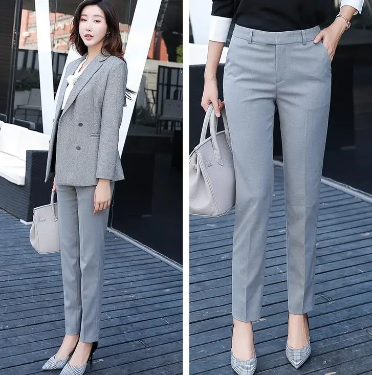 Women Mid Waist Suit Pants Plus Size 