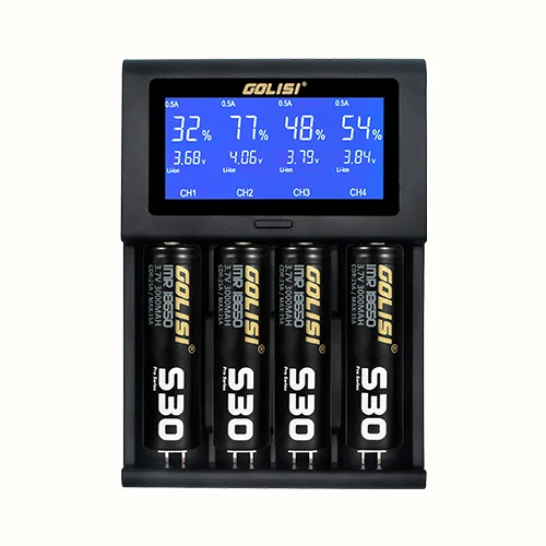 

Golisi I4 charger 2A fast charge Intelligent LCD Charger quickly Charging For 18650 21700 26650 Li-ion Ni-MH Ni-CD AAA Battery