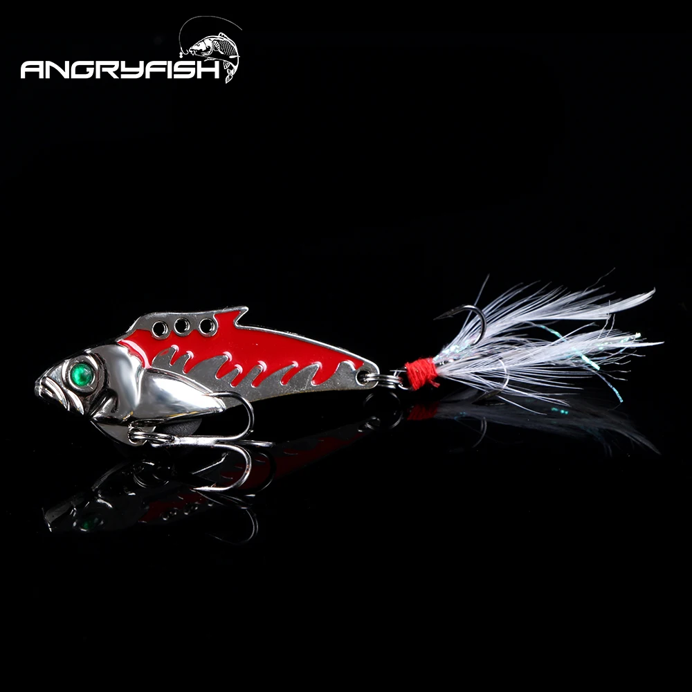 

Angryfish 1pcs Metal VIB 10g/5cm Fishing Lure Vibration Spoon Hard Baits with Feather Sinking Crankbait Vibration