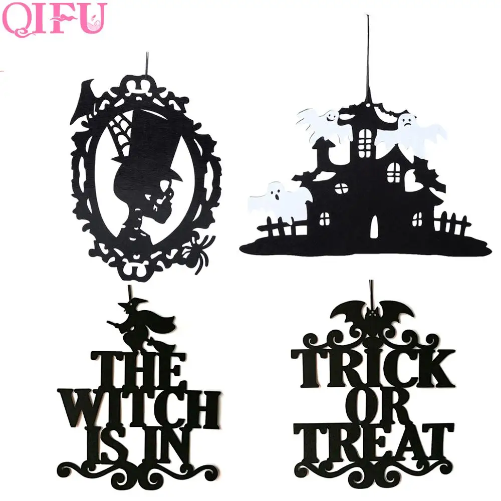 

1pcs Black Trick Or Treat Skull Halloween Pendant Decoration Halloween Party Decor Door Props Horror Party Halloween Accessories