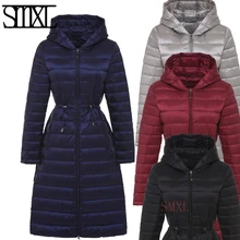 smxl Ultra keep Warm new down jackets Snow winter white duck down solid x-long Outerwear slim Belt female coats Parkas Hooded