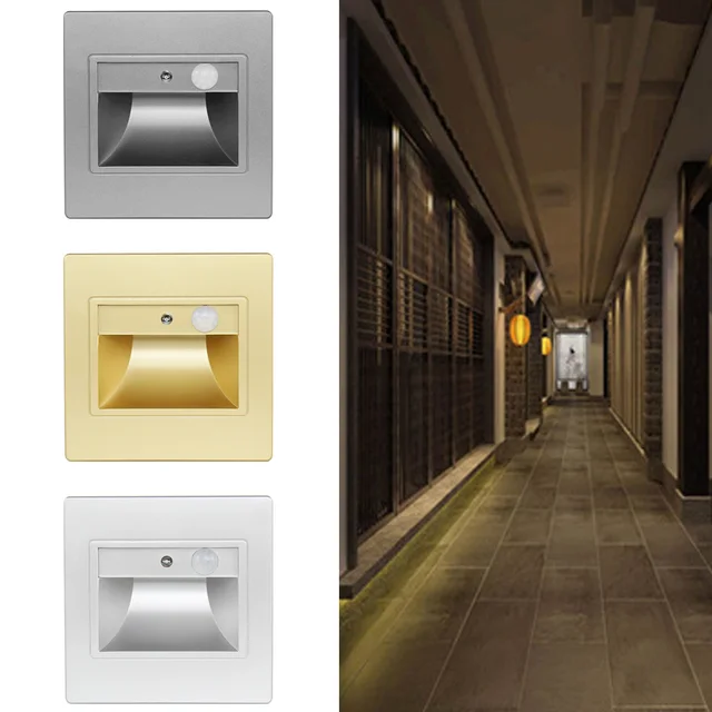 1pc LED Stair Light Indoor Human Body Induction PIR Motion Sensor Infrared Lamp Recessed Steps Ladder Wall Lamps Night Light