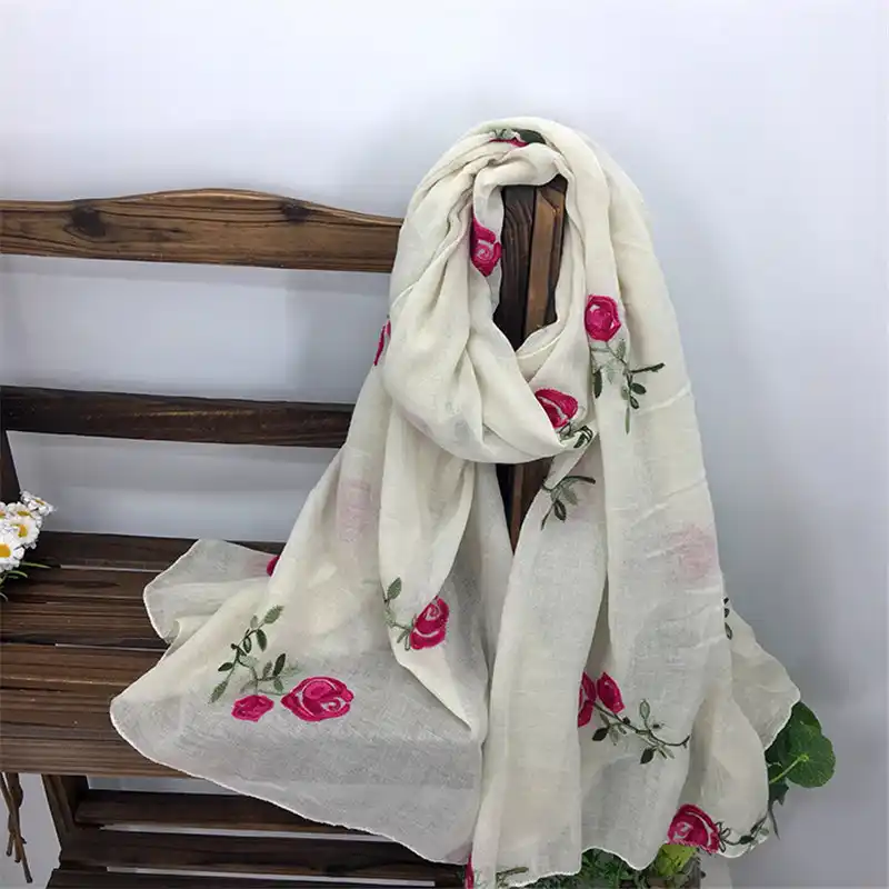 Vintage Floral Embroidery Scarf Women Heard Scarf Luxury Brand High Quality Lics Women Fashion 2020 Hijab Scarf Linen Scarves Aliexpress